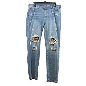 NY&C SOHO Distressed Curvy Boyfriend Stretch Denim Jeans Size 12 Women Stylish